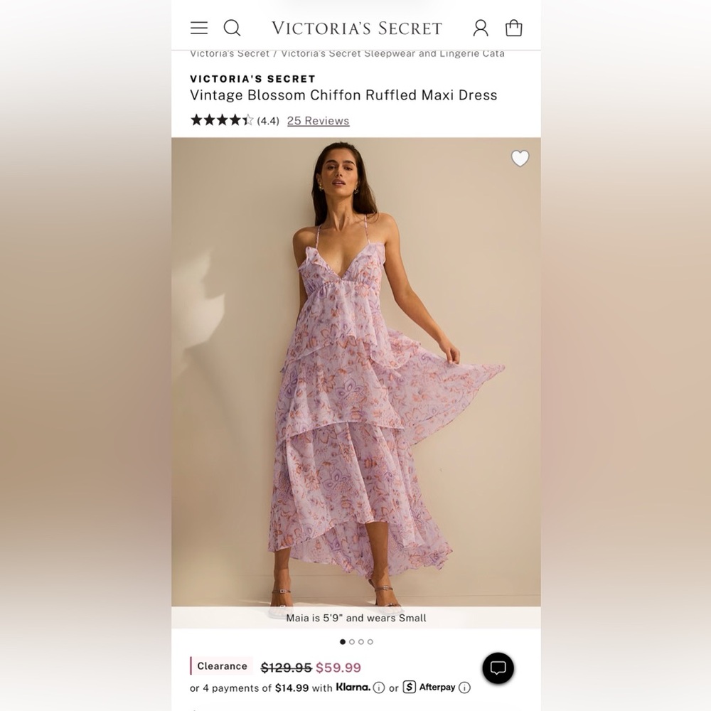Victoria's Secret Vintage Blossom Chiffon Ruffled Maxi Dress NWT size Large
